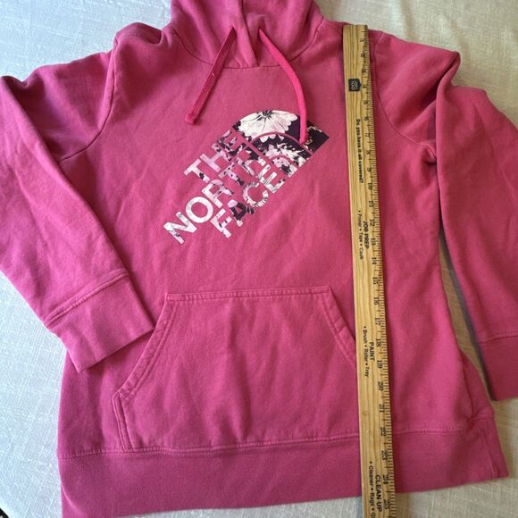 The North Face Bright Pink Comfy Hoodie Floral Lettering Women's Large - Picture 4 of 11